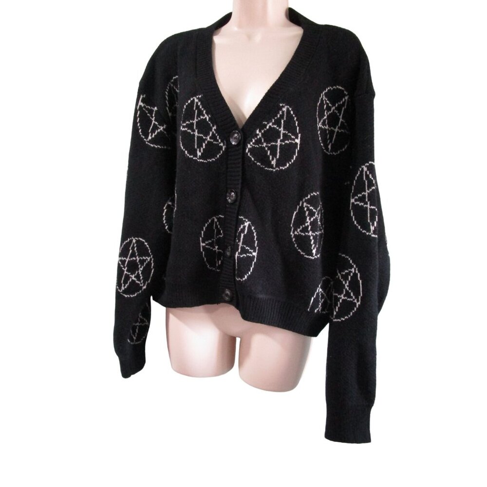 Romwe Womens 3XL Black Cardigan Gothic Emo Pentagram Halloween GUC - Picture 9 of 12